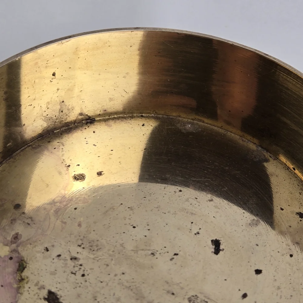 Vintage MCM Brass Floral Etched Round Trinket Dish India